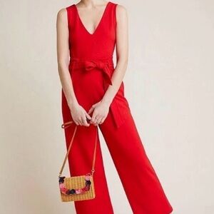 Anthropologie Cathy Vibrant Red Structured Jumpsuit- L